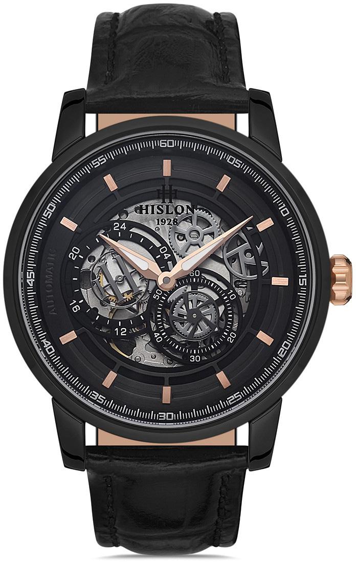 Hislon SD103B-16BR 44 mm Siyah Deri Kordon Analog Erkek Kol Saati