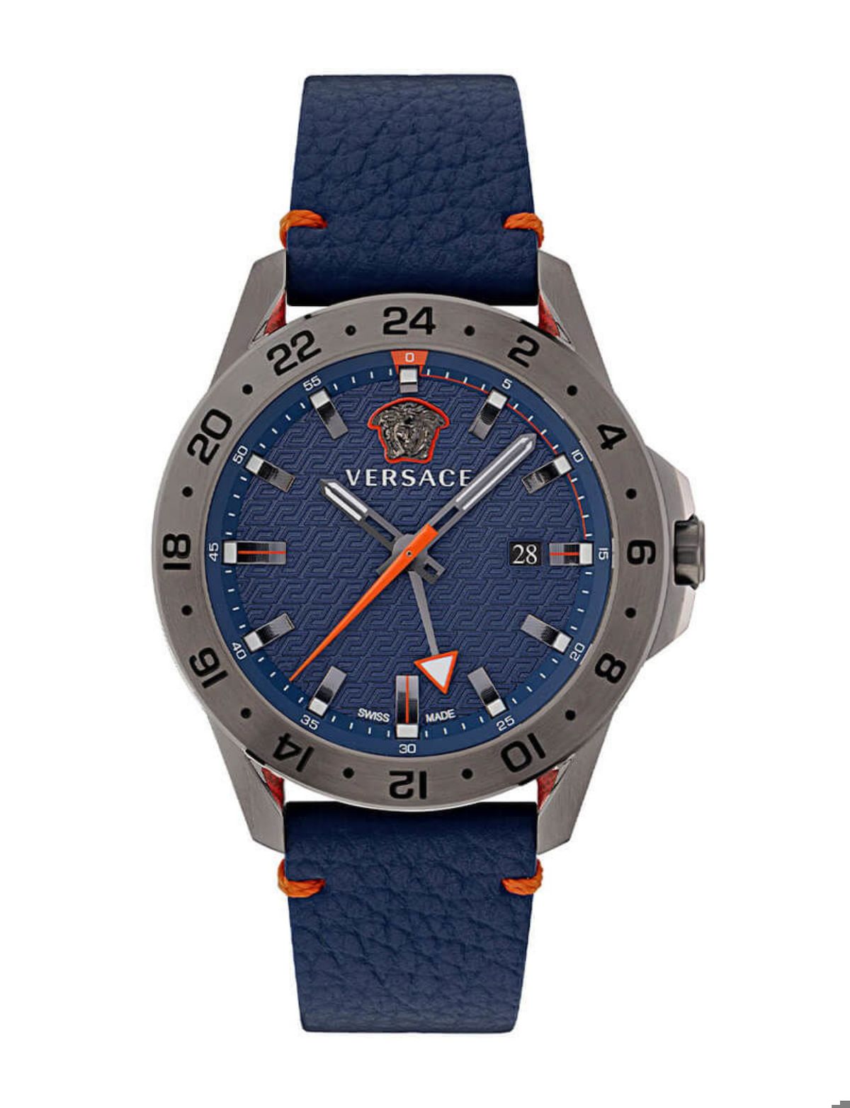 Versace VRSCVE2W00222 Takvimli 45 mm Lacivert Deri Kordon Analog Erkek Kol Saati