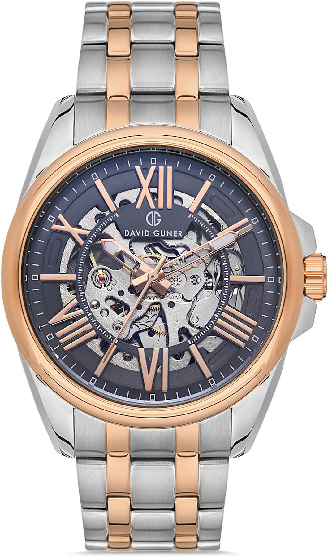 David Guner DG-8267GA-E9 Takvimli 42 mm Gri-Rose Gold Metal Kordon Analog Kol Saati