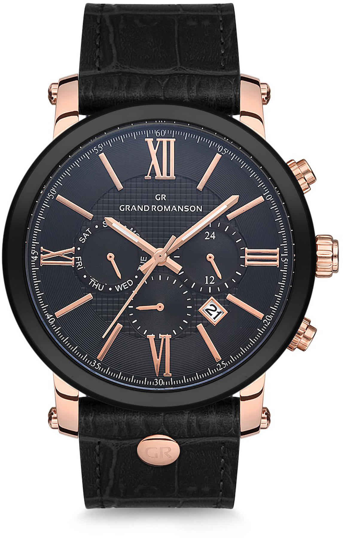 Romanson GR.1.AG1149.01 Takvimli 45 mm Siyah Deri Kordon Analog Kol Saati