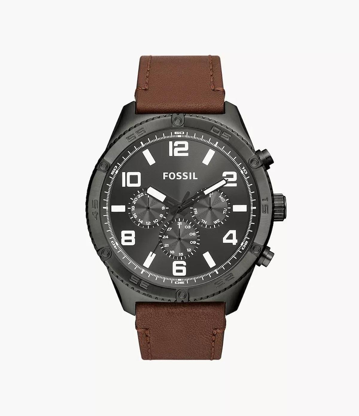 Fossil BQ2800 Takvimli 44 mm Kahverengi Plastik Kordon Analog Erkek Kol Saati