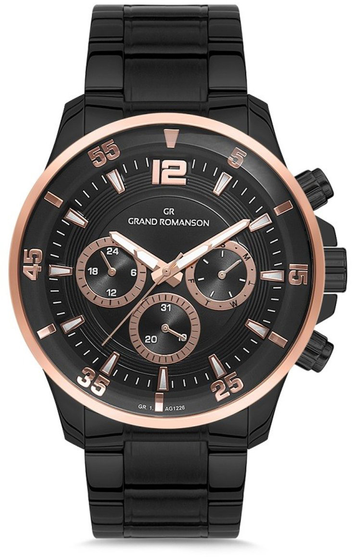 Romanson GR.1.AG1226.03 Takvimli 46 mm Siyah Çelik Kordon Analog Kol Saati
