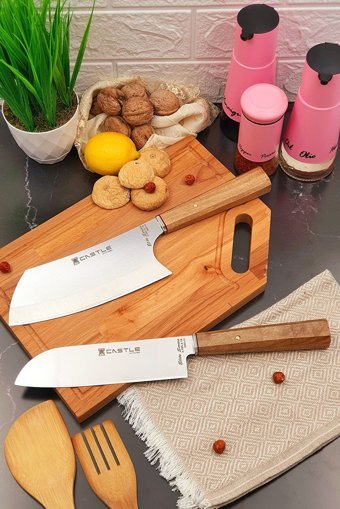 CASTLE KITCHEN Mutfak Bıçak Seti 2 Parça Şef Bıçağı Satır Doğrama Et Tavuk Balık Kıyma Pide Kesici Elite Serisi