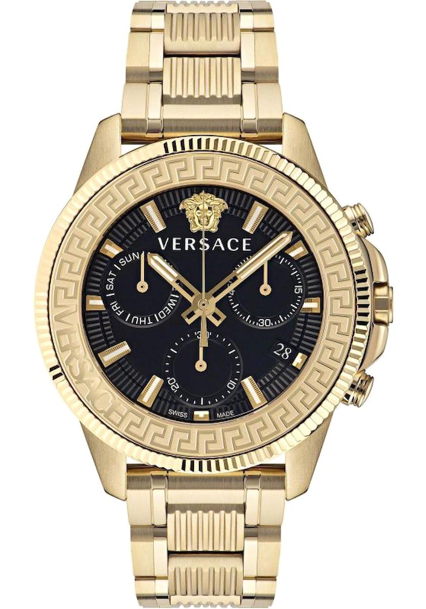 Versace VRSCVE3J00622 Takvimli 45 mm Altın Çelik Kordon Analog Erkek Kol Saati