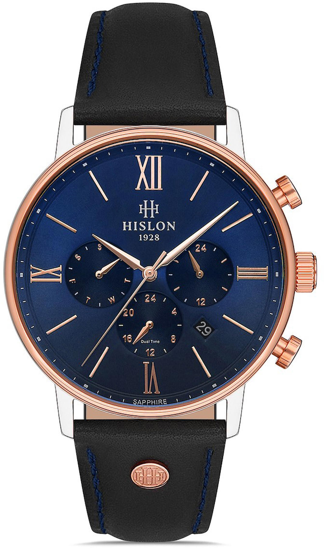 Hislon HİSLON DT116S-11BR Pusulalı Takvimli 42 mm Siyah Deri Kordon Analog Kol Saati