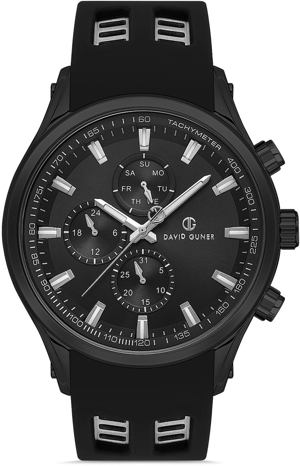 David Guner DG-8498GD-G2 Takvimli 42 mm Siyah Silikon Kordon Analog Kol Saati