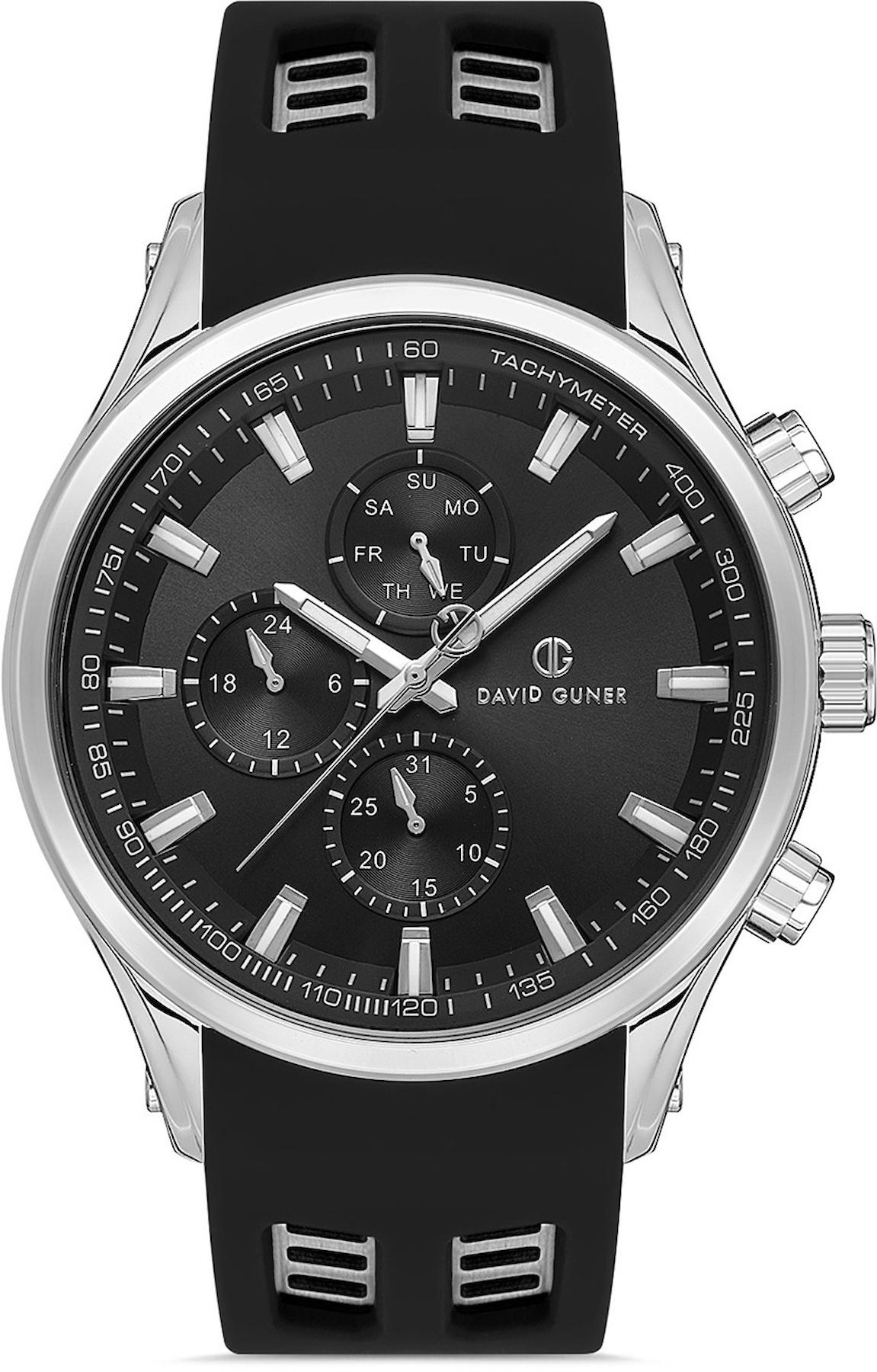 David Guner DG-8498GD-J2 Takvimli 42 mm Siyah Silikon Kordon Analog Kol Saati