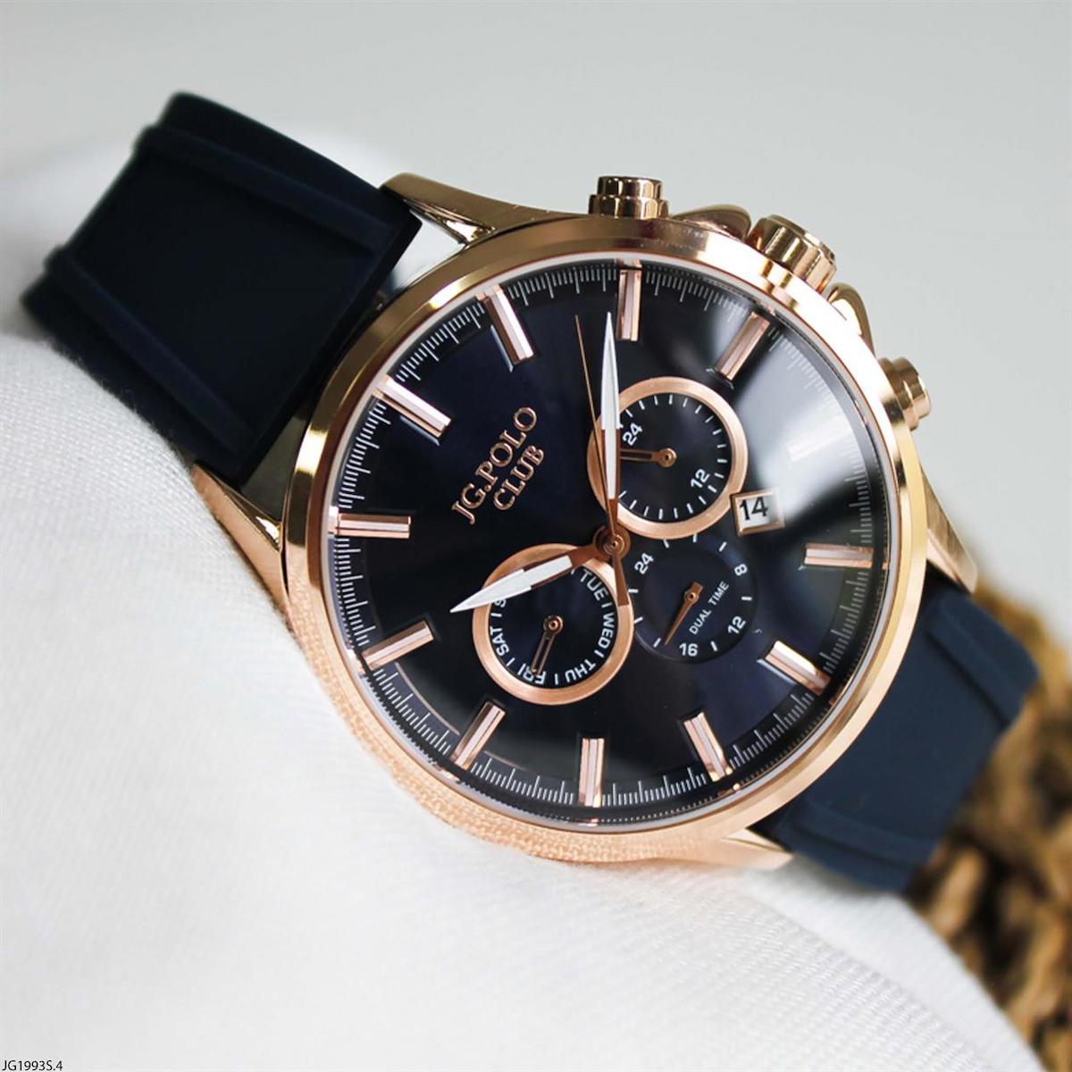 Jg. Polo Club JG1993S.4 Takvimli Lacivert Silikon Kordon Analog Erkek Kol Saati
