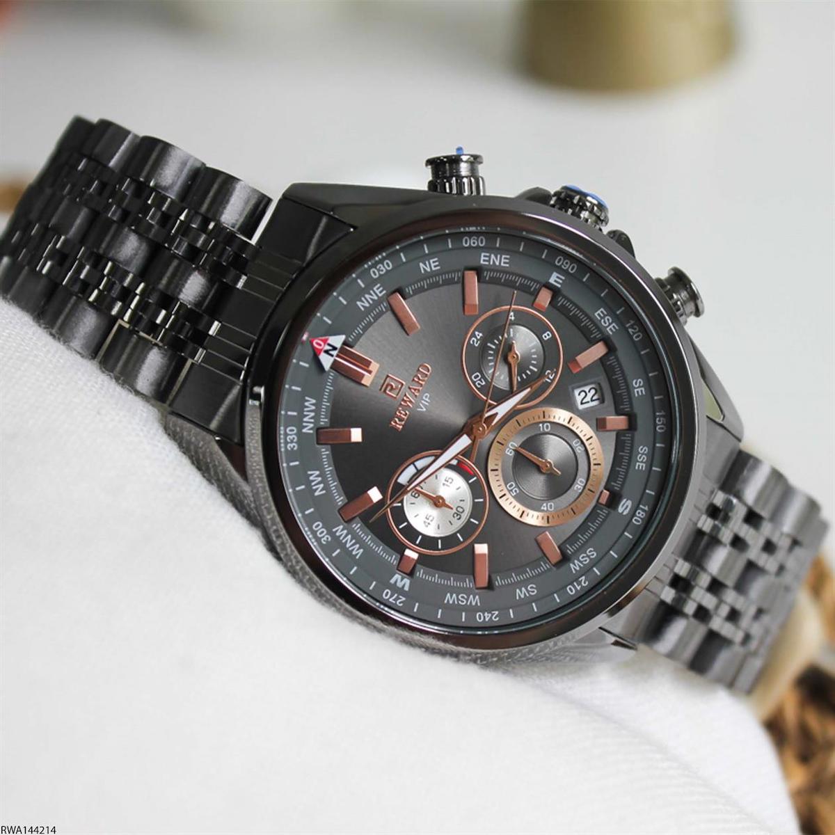 Reward RWA144214 Pusulalı Takvimli 44 mm Füme Çelik Kordon Analog Erkek Kol Saati