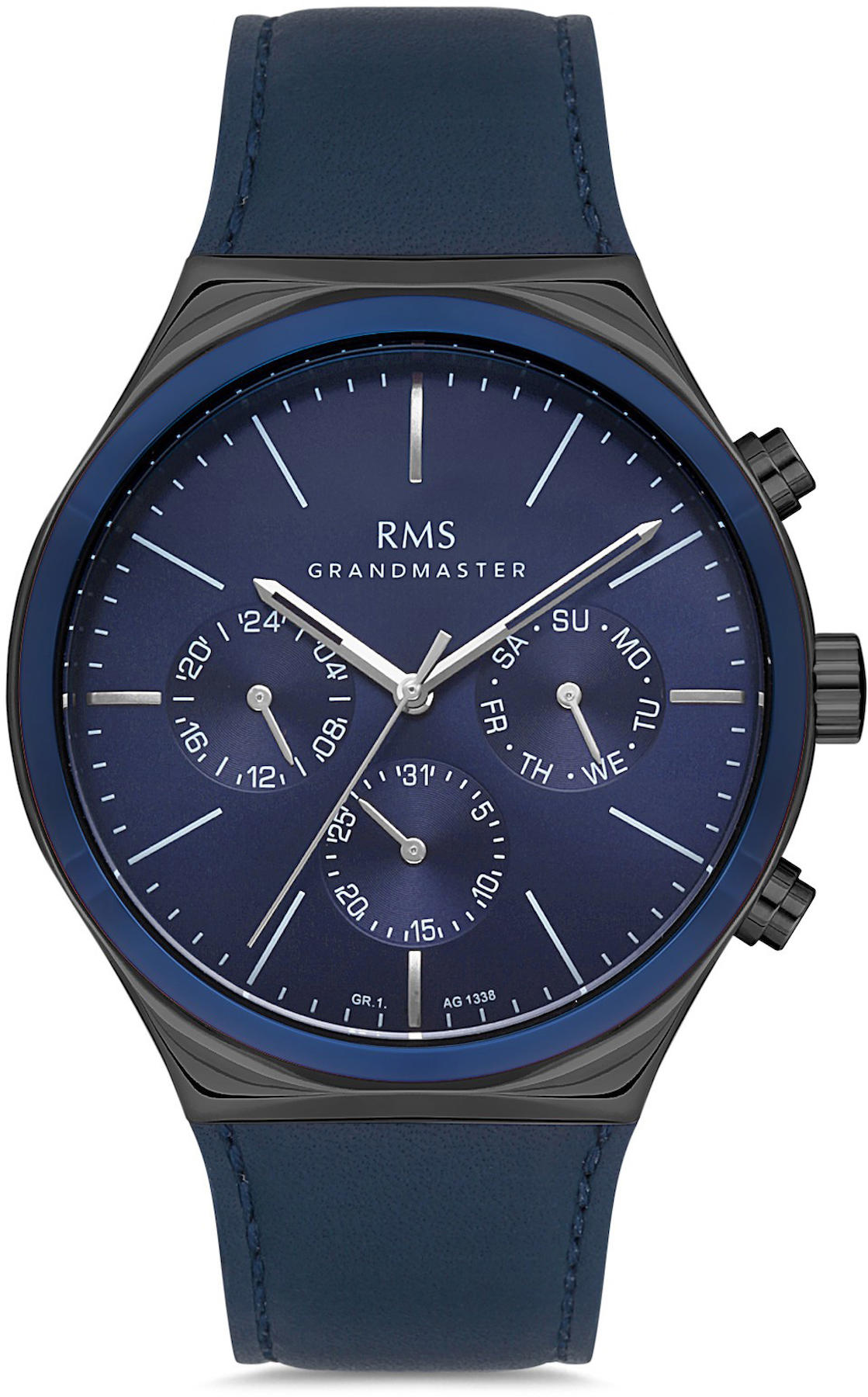 Romanson GR.1.AG1338.07 Takvimli 44 mm Lacivert Deri Kordon Analog Kol Saati