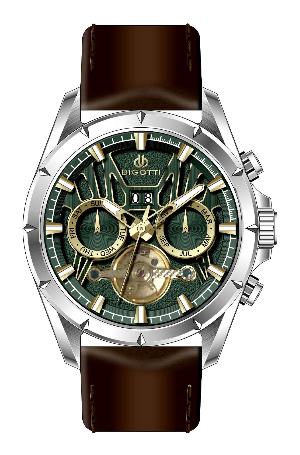 Bigotti BG.1.10598-4 Takvimli 43 mm Kahverengi Deri Kordon Analog Erkek Kol Saati