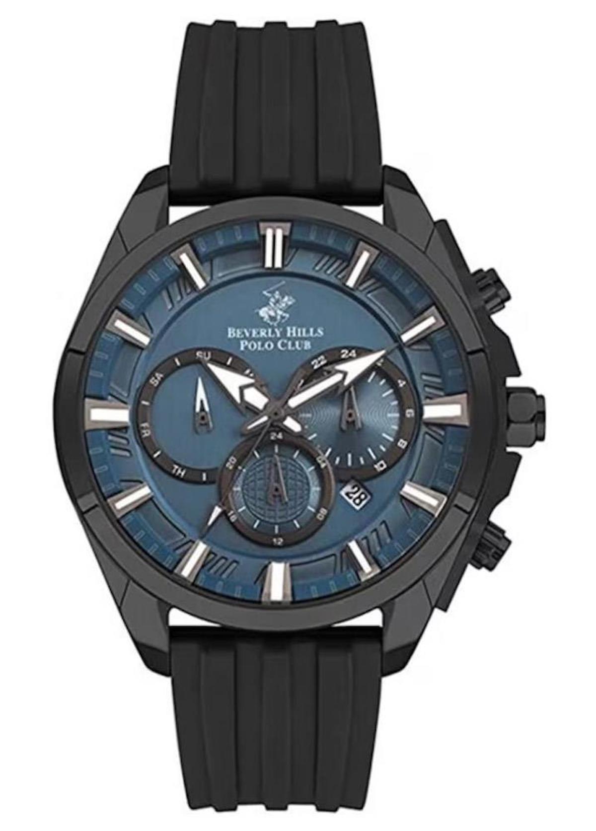 Beverly Hills Polo Club BP3267X691 Takvimli 46 mm Siyah Silikon Kordon Analog Erkek Kol Saati