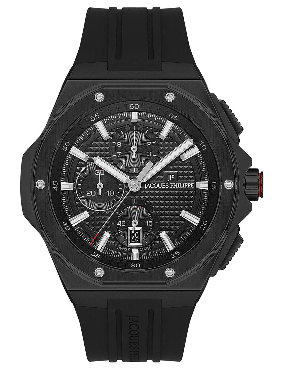 Jacques Philippe JPQGC484411 Pusulalı Takvimli 44 mm Siyah Silikon Kordon Analog Erkek Kol Saati