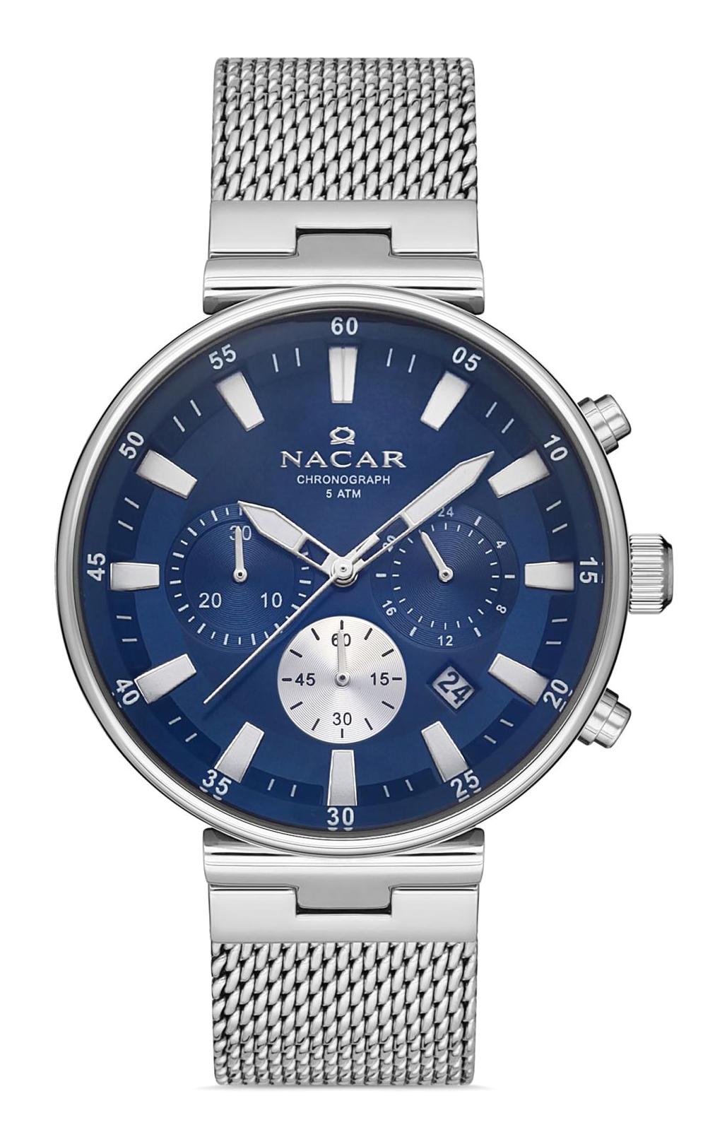 Nacar NC34290505ALM Takvimli 42 mm Çelik Kordon Analog Erkek Kol Saati