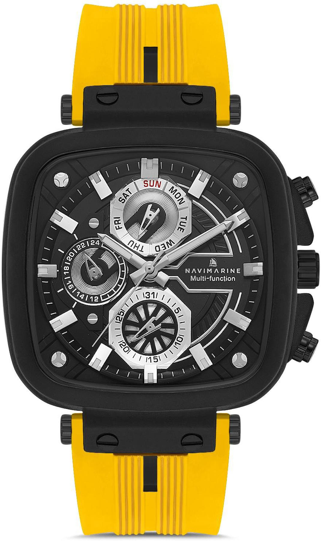 Navimarine NVM61-ZR2 Takvimli 42 mm Sarı Silikon Kordon Analog Kol Saati