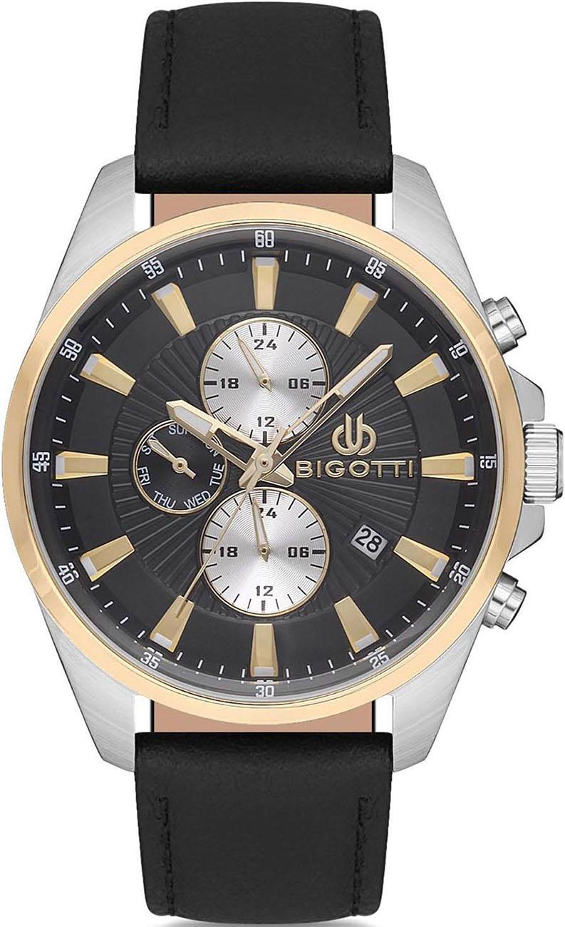 Bigotti BG.1.10178.5 Takvimli 43 mm Siyah Deri Kordon Analog Kol Saati