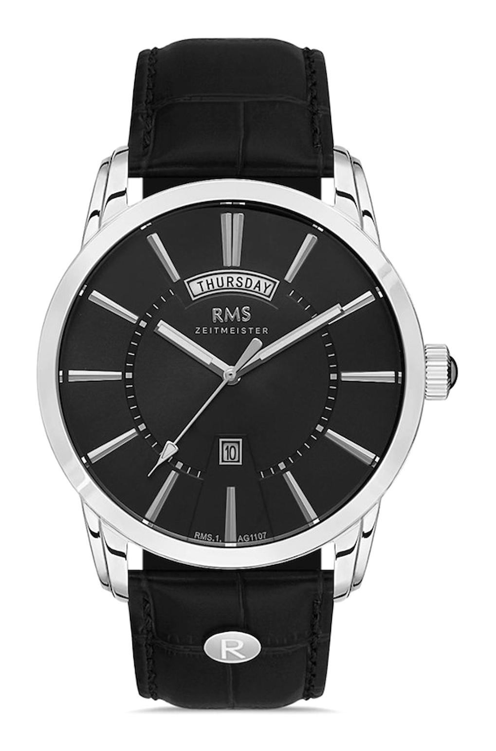 Grand Romanson RMS.1.AG1107.02 Takvimli 44 mm Siyah Deri Kordon Analog Erkek Kol Saati