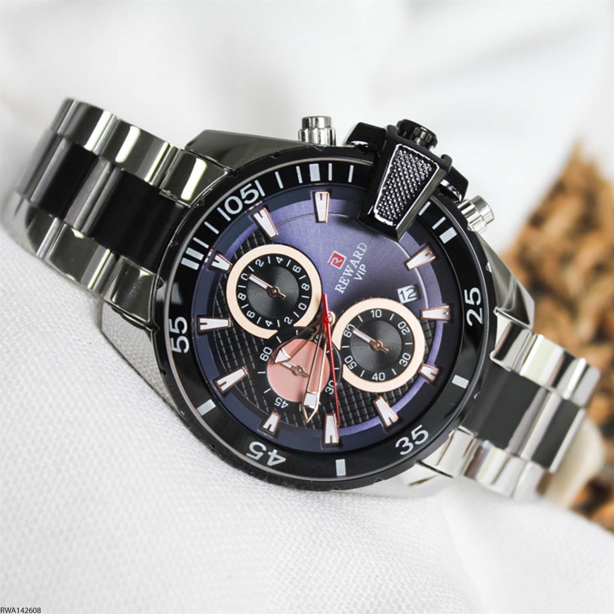 Reward RWA142608 Takvimli 45 mm Gri-Siyah Metal Kordon Analog Erkek Kol Saati