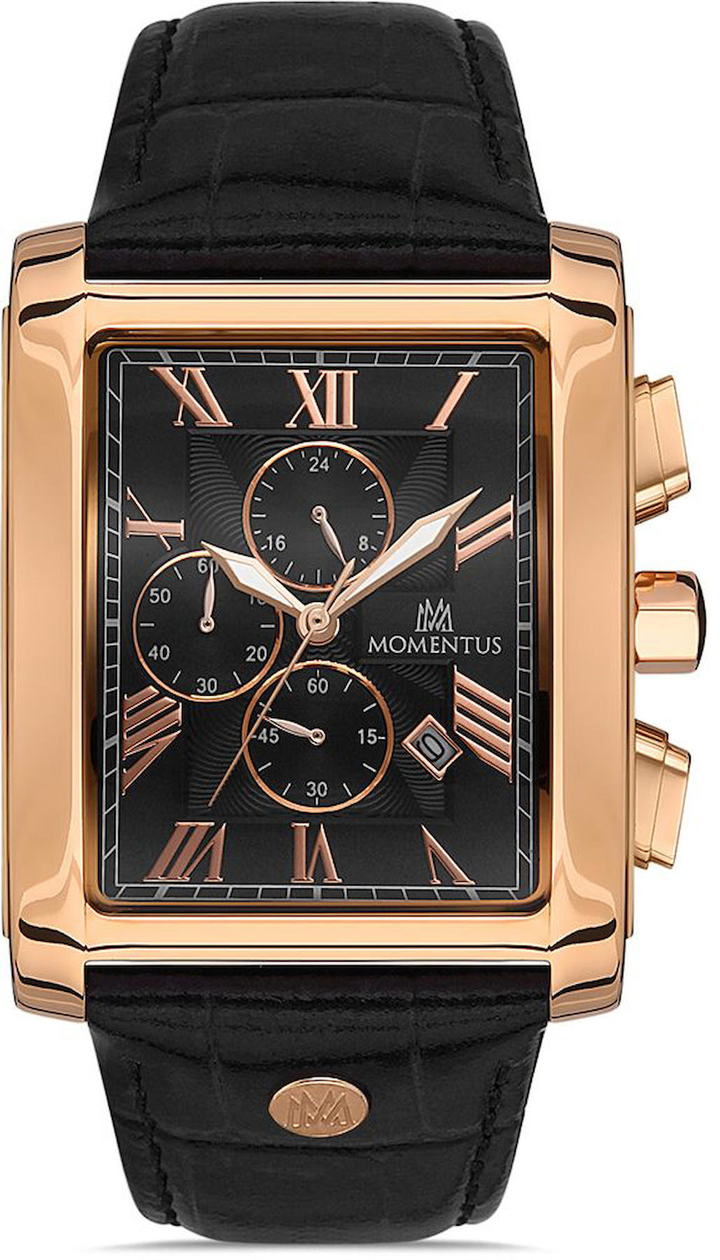 Momentus TM111R-04BR Takvimli 43 mm Siyah Deri Kordon Analog Erkek Kol Saati