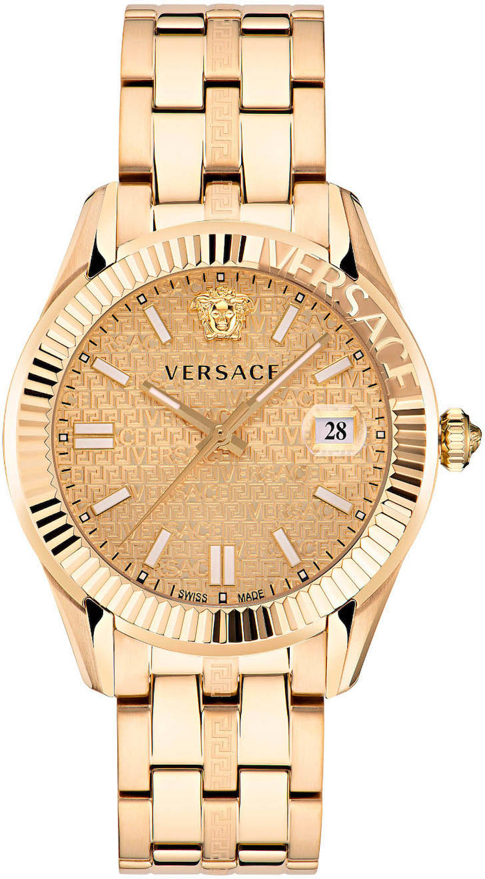 Versace VRSCVE3K00522 Takvimli 41 mm Altın Çelik Kordon Analog Erkek Kol Saati