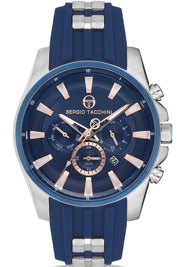Sergio Tacchini ST.1.10224.4 Takvimli 45 mm Lacivert Silikon Kordon Analog Erkek Kol Saati