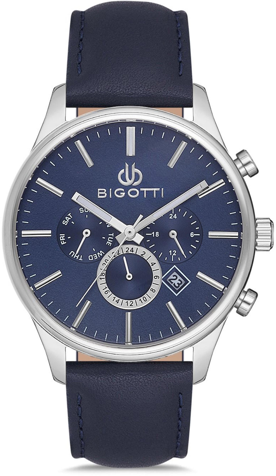 Bigotti BG.1.10155.3 Takvimli 44 mm Lacivert Deri Kordon Analog Kol Saati