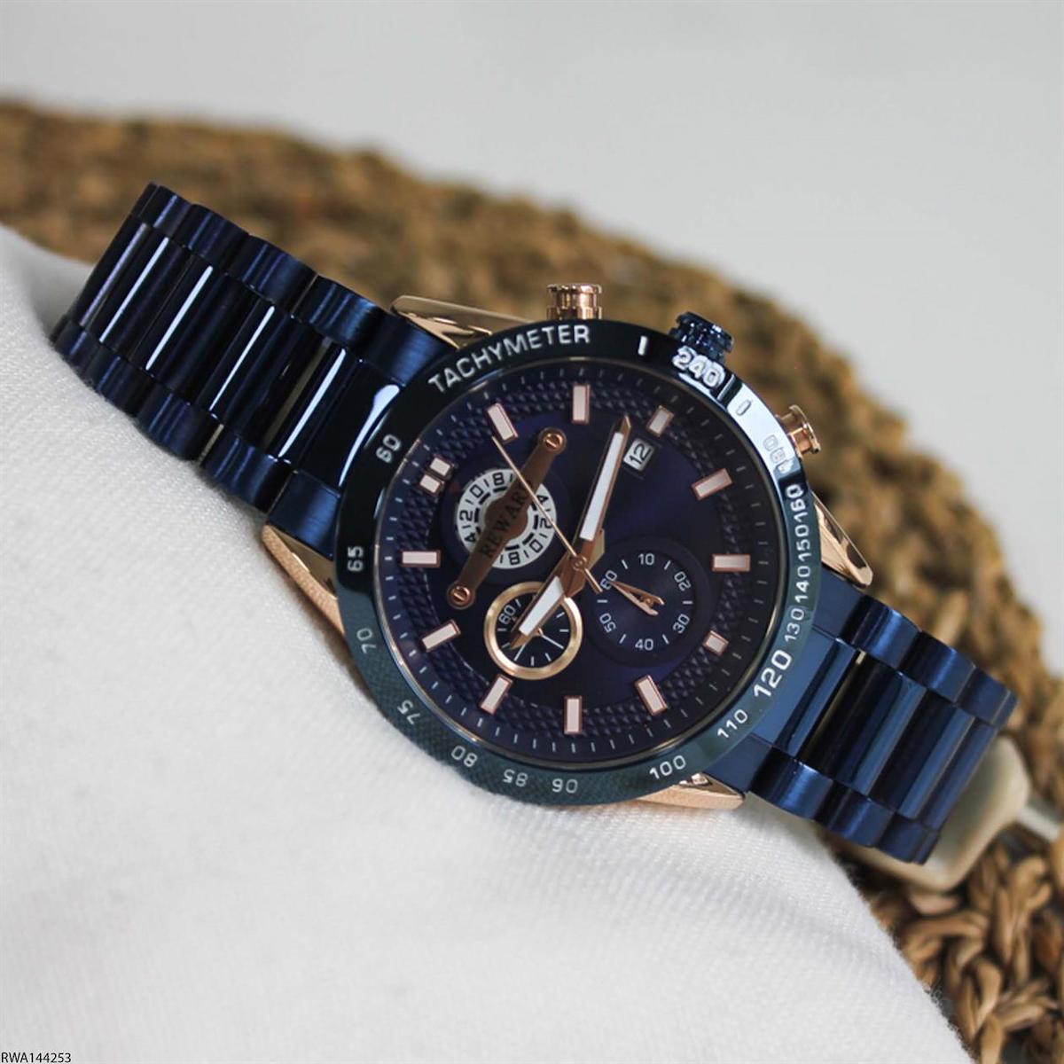Reward RWA144253 Pusulalı Takvimli 45 mm Lacivert Çelik Kordon Analog Erkek Kol Saati