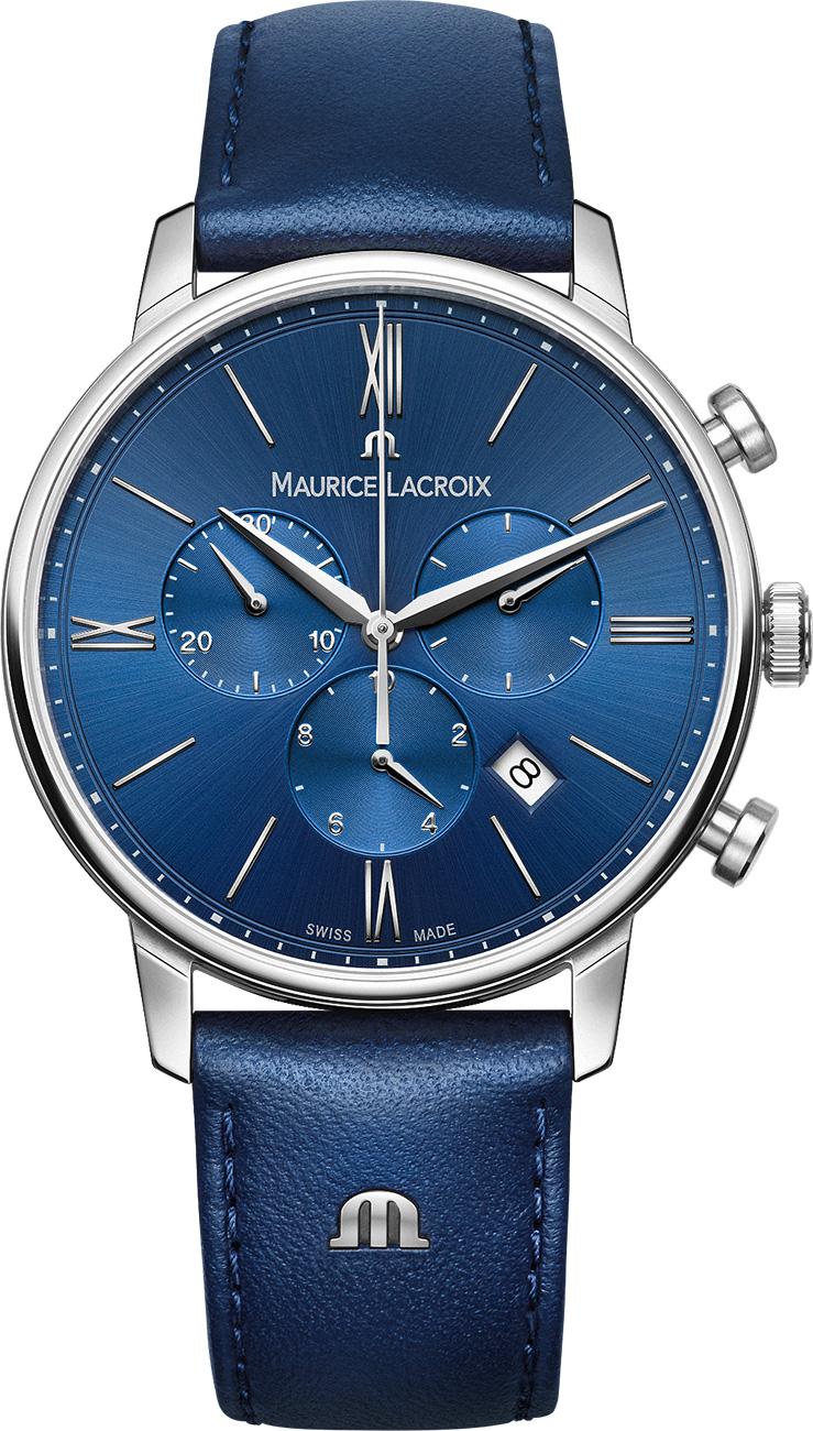 Maurice Lacroix EL1098-SS001-410-1 Takvimli 44 mm Lacivert Deri Kordon Analog Kol Saati
