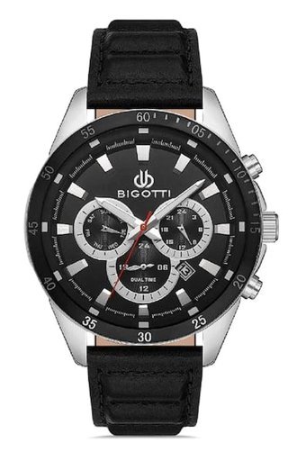 Bigotti BG.1.10321.1 Takvimli 45 mm Siyah Deri Kordon Analog Erkek Kol Saati