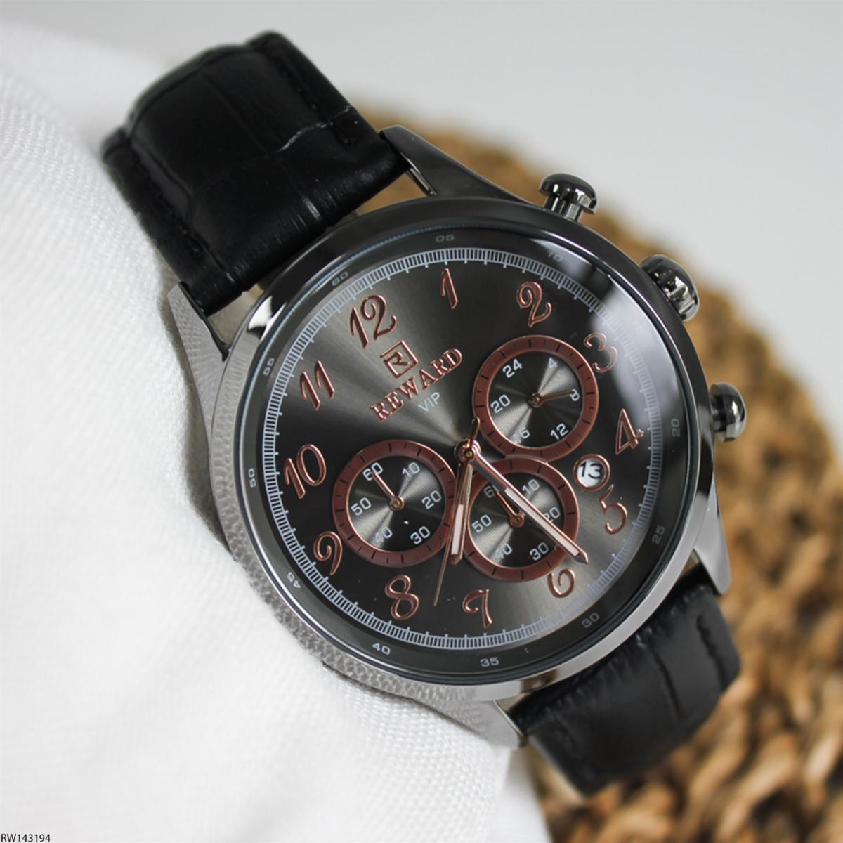 Reward RWA143194 Takvimli 46 mm Siyah Deri Kordon Analog Erkek Kol Saati