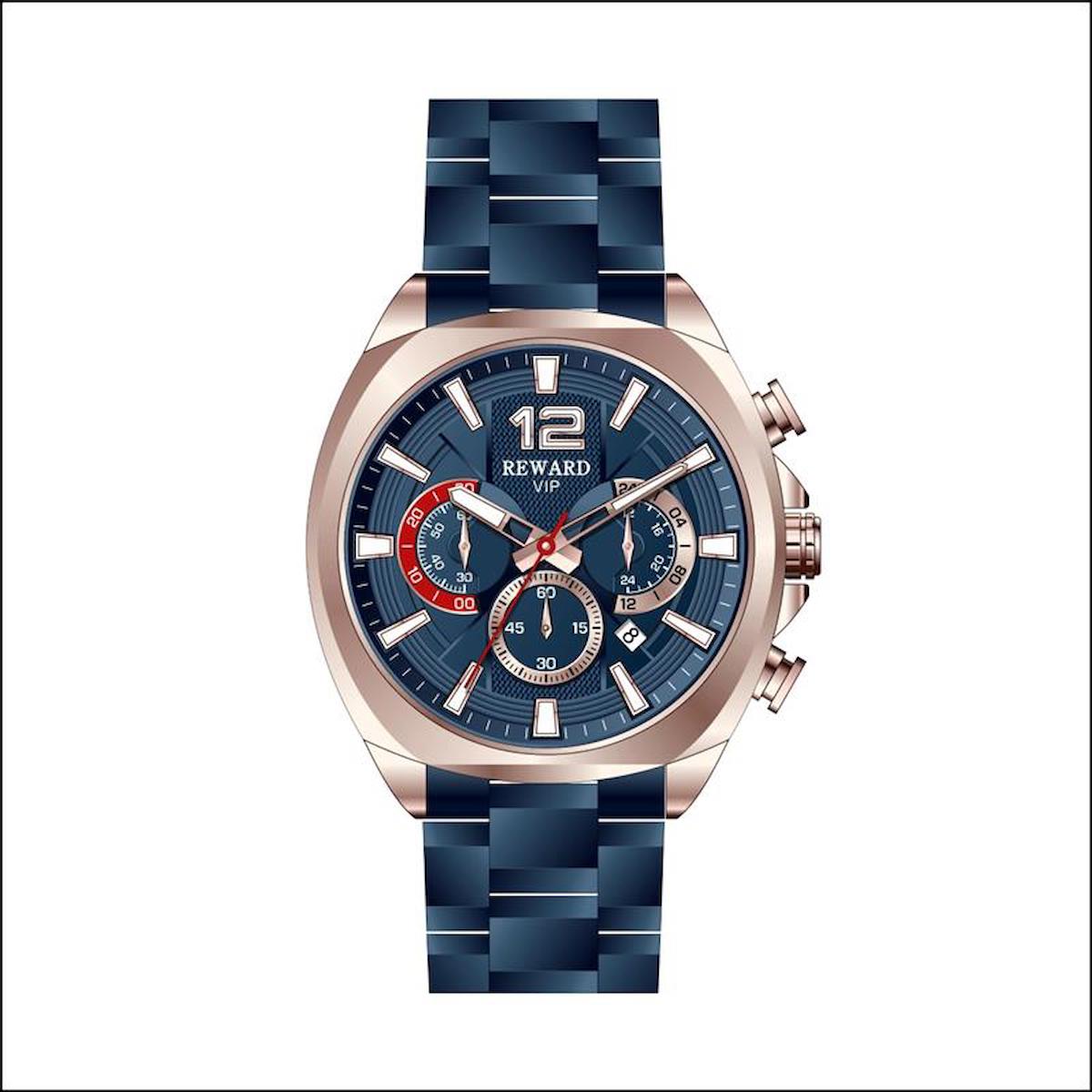 Reward A142222 Takvimli 45 mm Lacivert Metal Kordon Analog Erkek Kol Saati