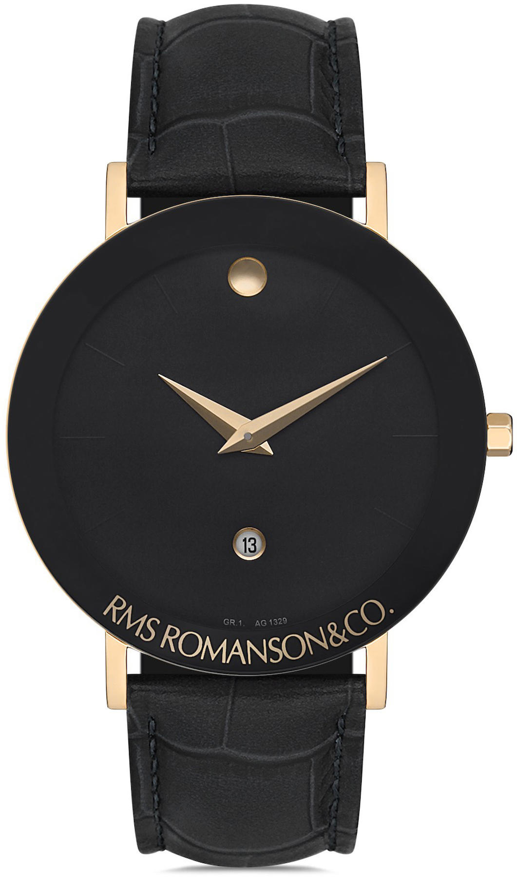 Romanson GR.1.AG1329.02 Takvimli 42 mm Siyah Deri Kordon Analog Kol Saati