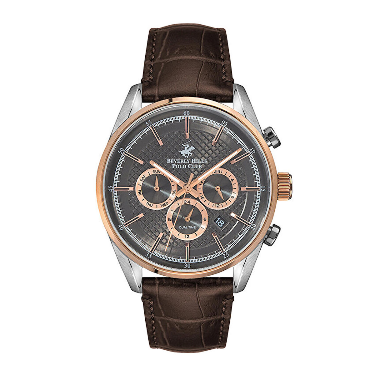 Beverly Hills Polo Club BP3004X562 Takvimli 44 mm Kahverengi Plastik Kordon Analog Erkek Kol Saati