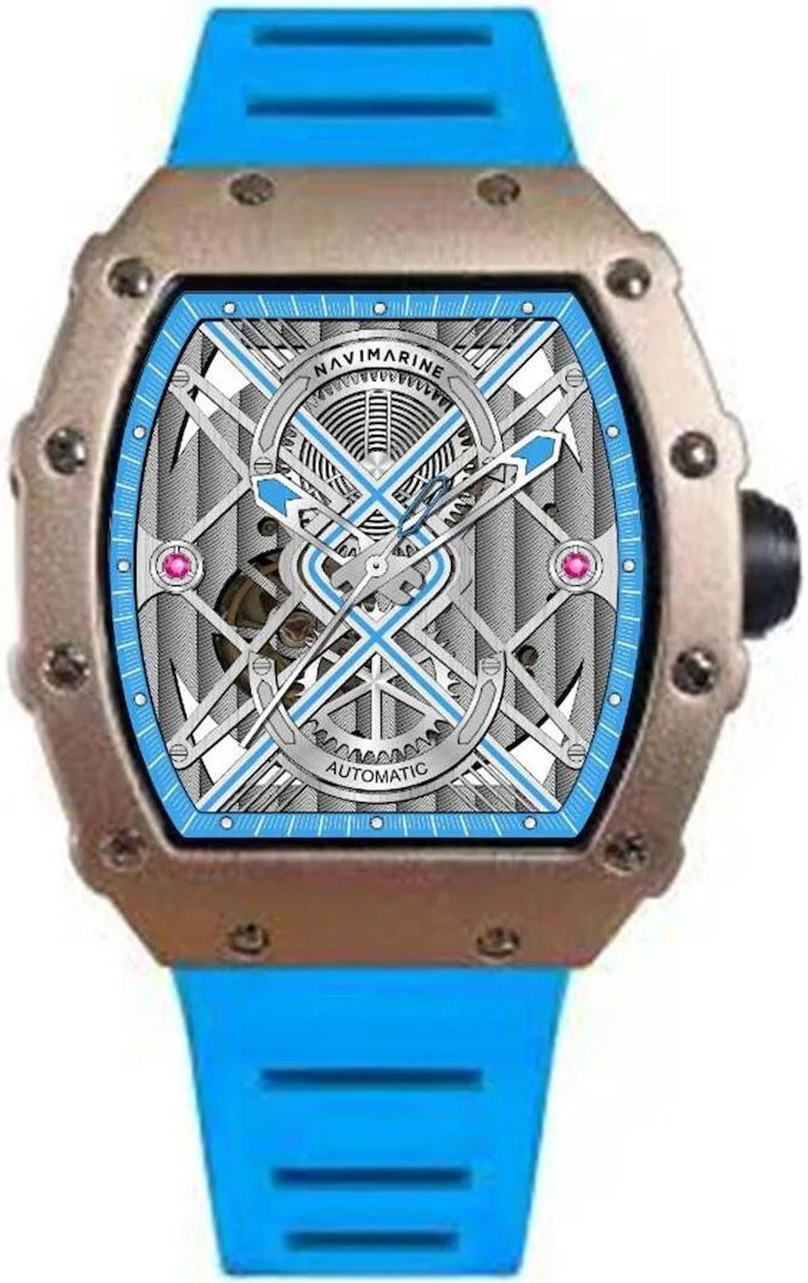 Navimarine NVM2002-07 Takvimli 42 mm Mavi Silikon Kordon Analog Kol Saati