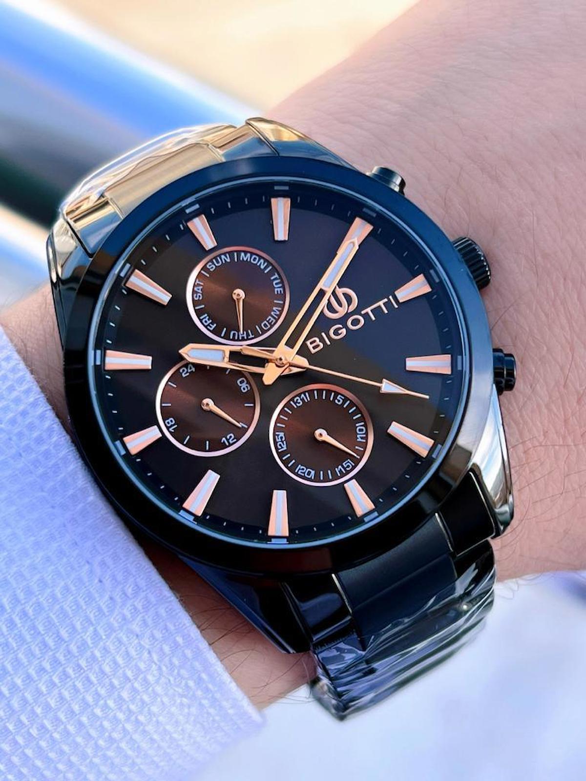 Bigotti BG.1.10494.5 Su Geçirmez Takvimli 45 mm Siyah Çelik Kordon Analog Erkek Kol Saati