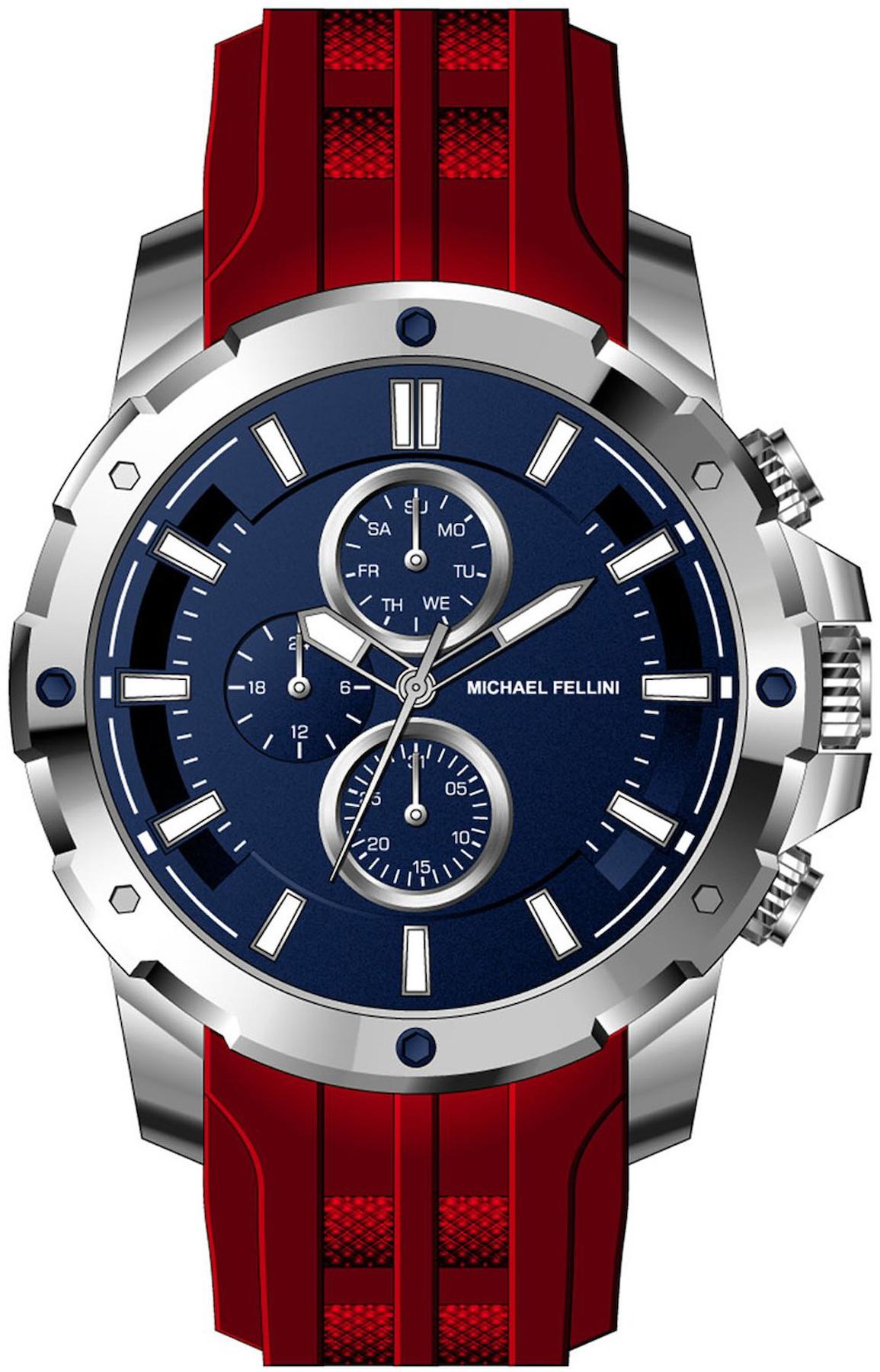 Michael Fellini 2347-3 Takvimli 44 mm Kırmızı Metal Kordon Analog Erkek Kol Saati