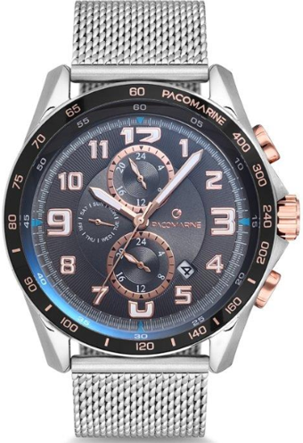 Pacomarine PM.61164.05 Takvimli Çelik Kordon Analog Erkek Kol Saati