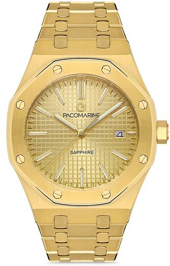Pacomarine PM.17001.10 Takvimli 42 mm Altın Çelik Kordon Analog Kol Saati