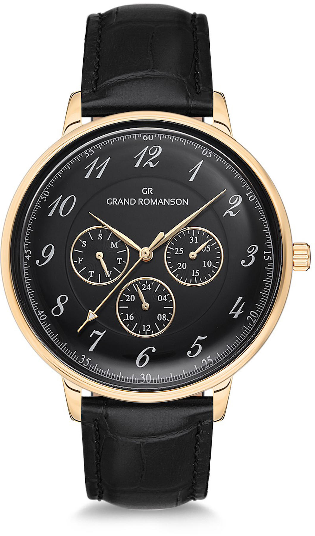 Romanson GR.1.AG1194.06 Takvimli 42 mm Siyah Deri Kordon Analog Kol Saati