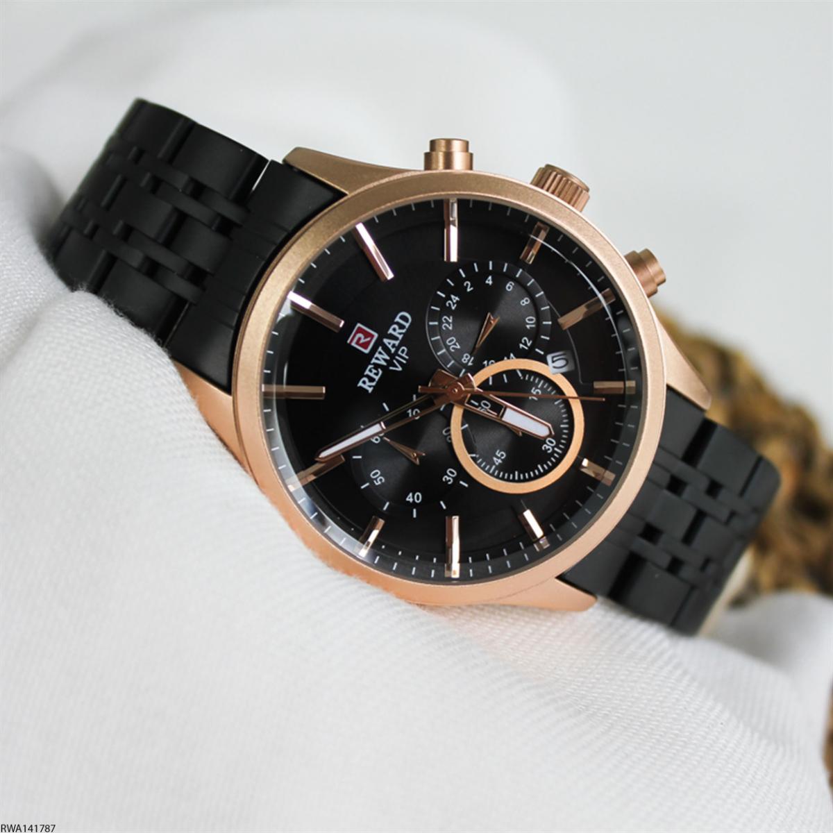 Reward RWA141787 Takvimli 44 mm Siyah Metal Kordon Analog Erkek Kol Saati