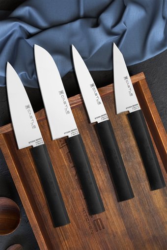 CASTLE KITCHEN Storm Serisi 4 Parça Mutfak Bıçak Seti Santaku Şef Et Ekmek Sebze Meyve Bıçak