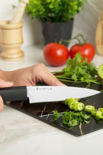 CASTLE KITCHEN Storm Serisi 4 Parça Mutfak Bıçak Seti Santaku Şef Et Ekmek Sebze Meyve Bıçak