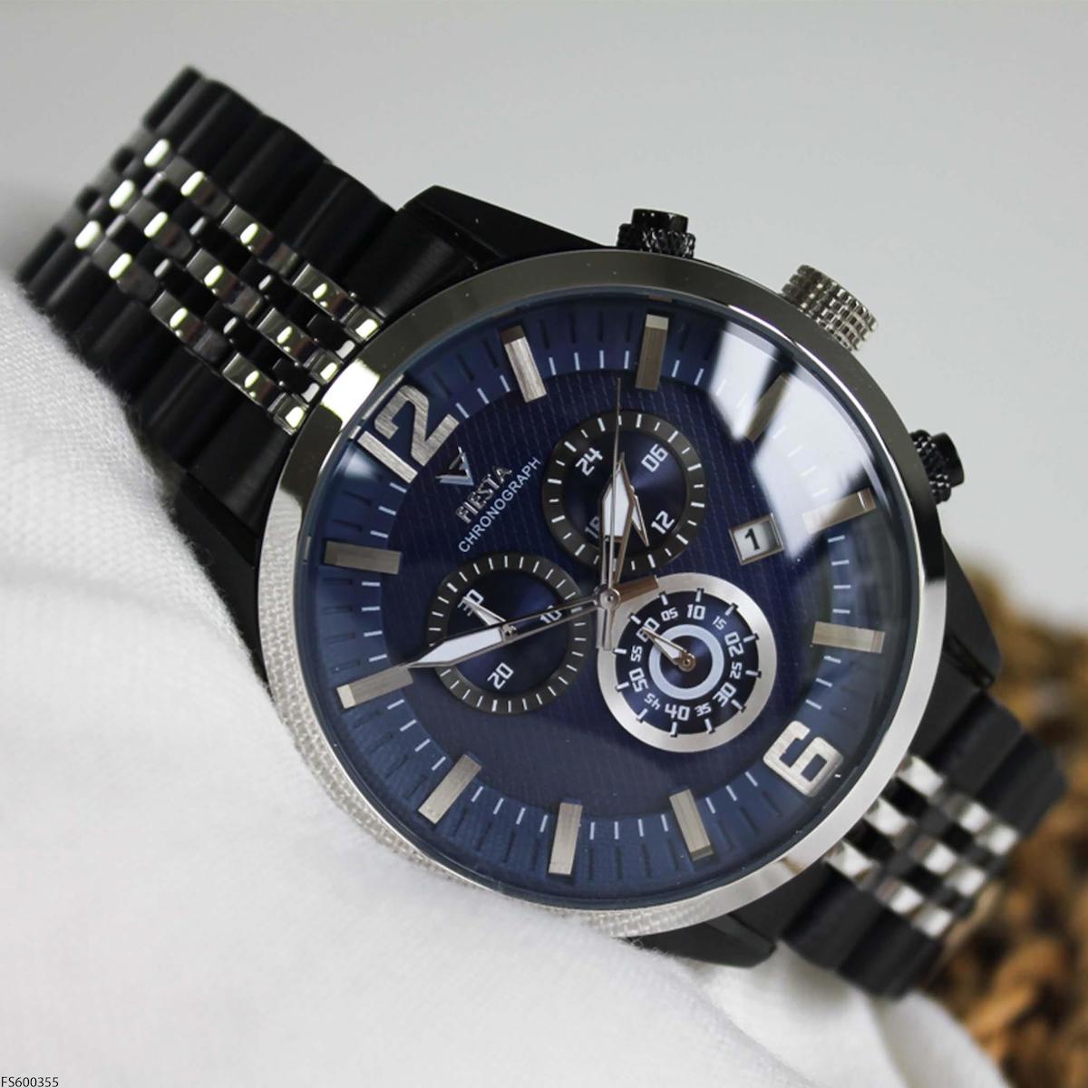 Fiesta FS600355 Takvimli 46 mm Siyah- Çelik Kordon Analog Erkek Kol Saati