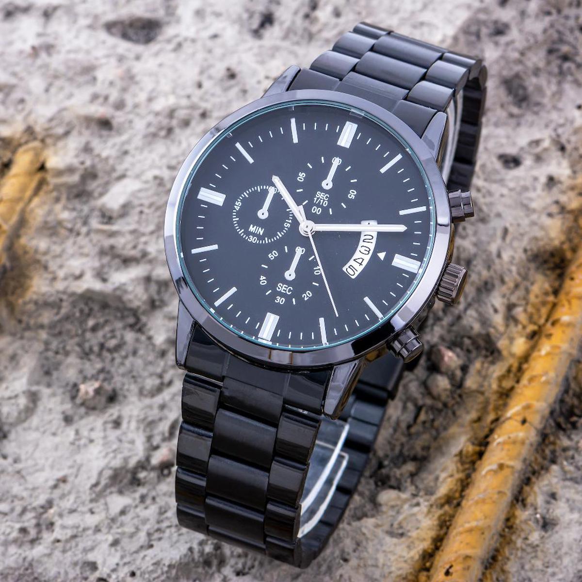 Saattino ST-304286 Takvimli 44 mm Siyah Çelik Kordon Analog Erkek Kol Saati
