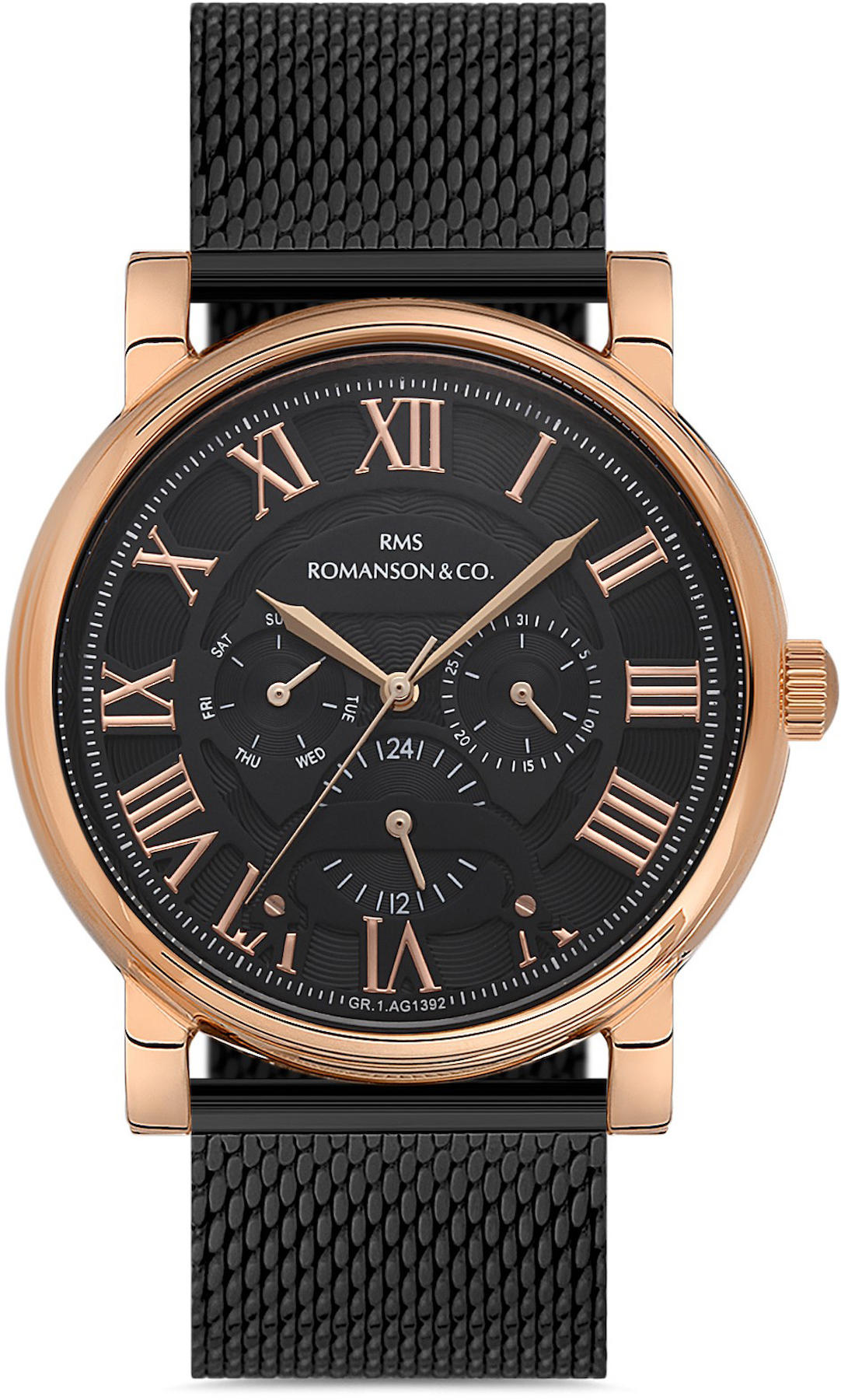 Romanson GR.1.AG1392.05 Takvimli 42 mm Siyah Hasır Kordon Analog Kol Saati