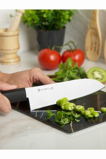 CASTLE KITCHEN Storm Serisi 4 Parça Mutfak Bıçak Seti Santaku Şef Et Ekmek Sebze Meyve Bıçak