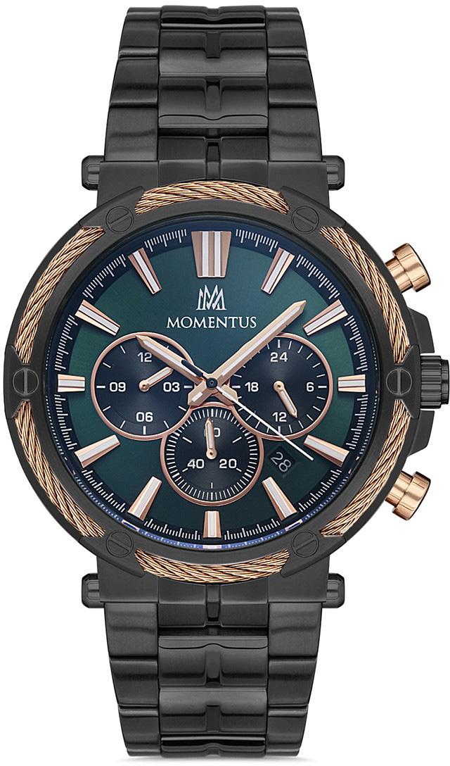 Momentus SM371T-15SR Takvimli 44 mm Siyah Çelik Kordon Analog Kol Saati