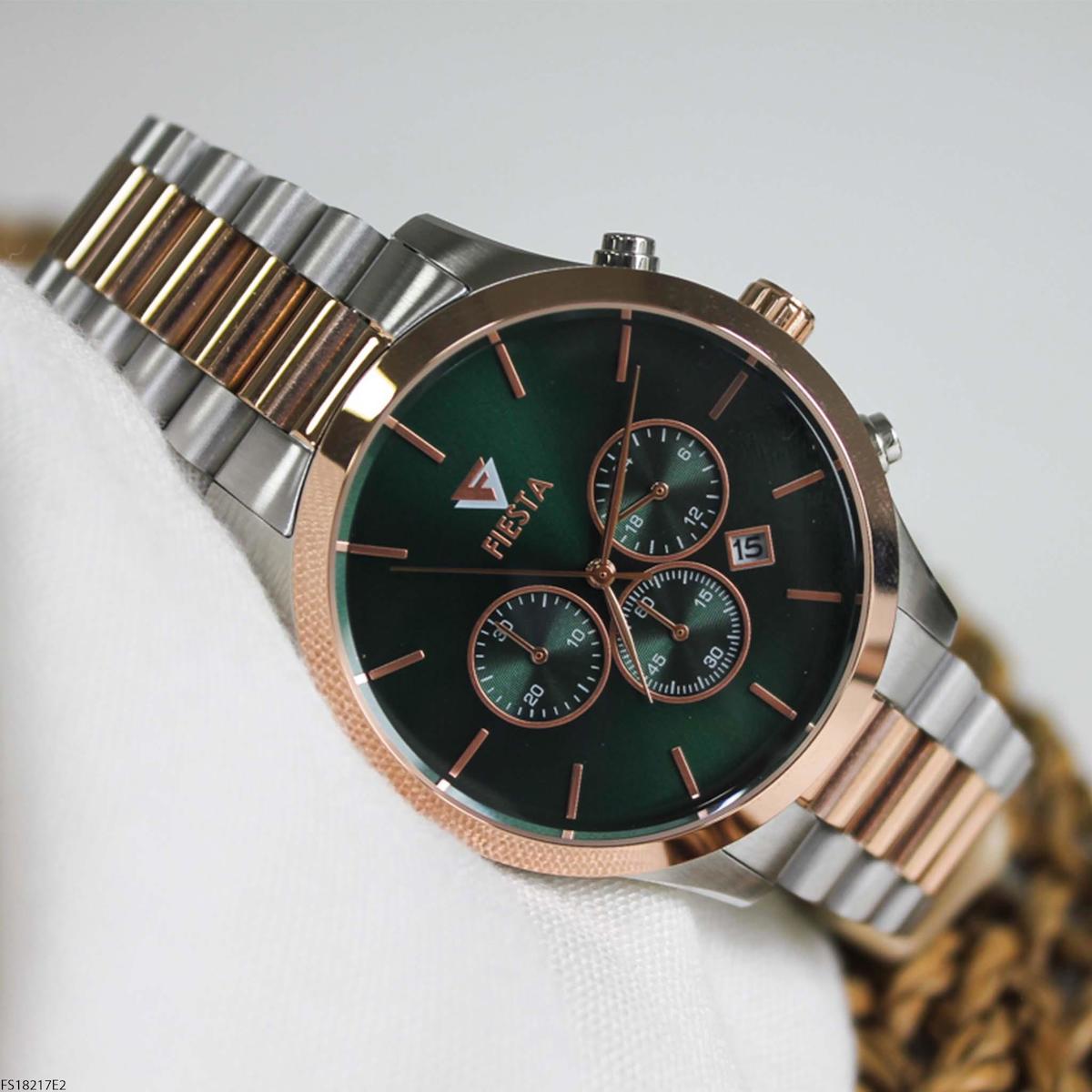 Fiesta FS18217E2 Takvimli 45 mm Gri-Rose Gold Çelik Kordon Analog Erkek Kol Saati