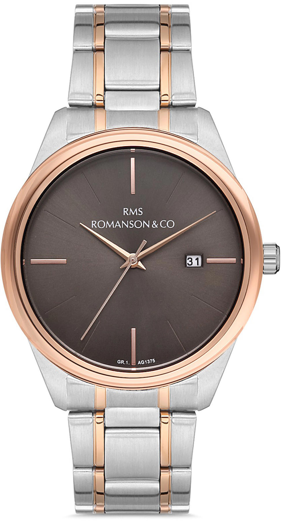 Romanson GR.1.AG1375.21 Takvimli 41 mm Gri-Rose Gold Çelik Kordon Analog Kol Saati
