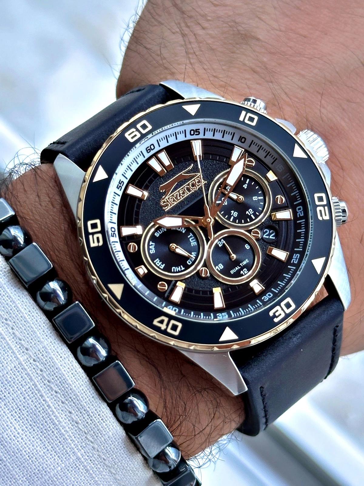 Slazenger SL.09.2330.2.04 Takvimli 44 mm Siyah Deri Kordon Analog Erkek Kol Saati